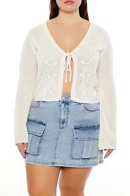 Plus Lace Tie-Front Cardigan Sweater