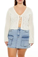 Plus Lace Tie-Front Cardigan Sweater