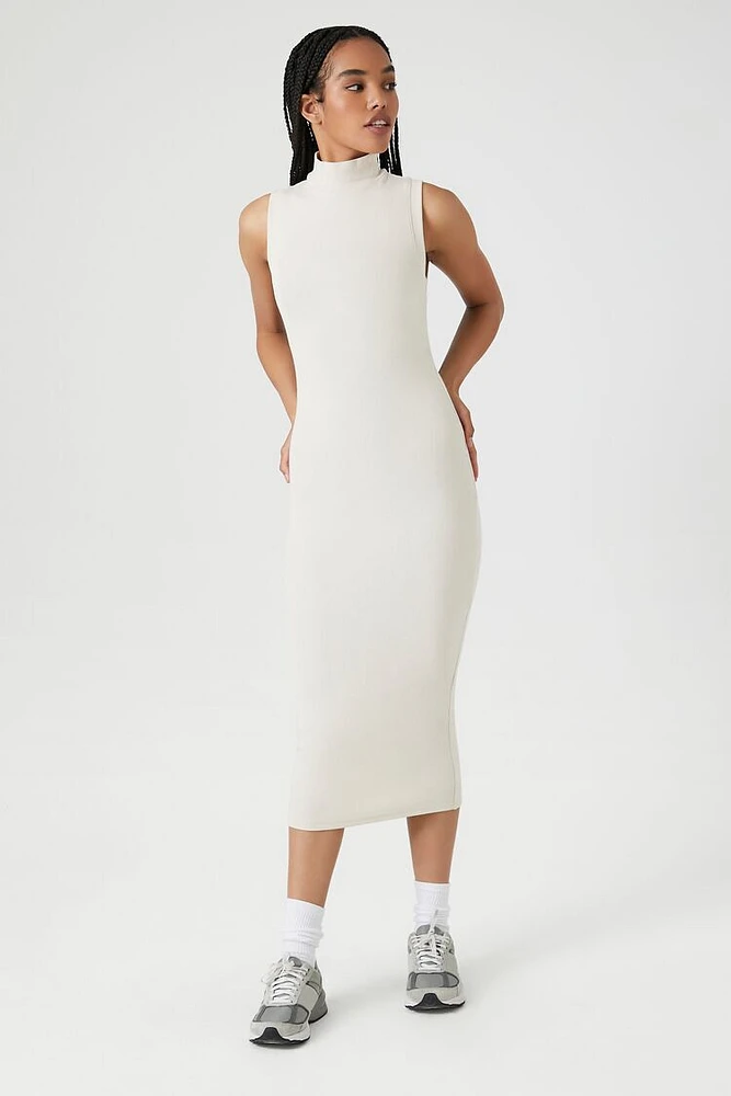 Ribbed Knit Mock Neck Midi Dress