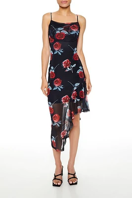 Ruffle Rose Print Midi Dress