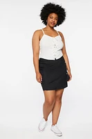 Plus Linen-Blend Mini Skirt