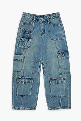 Girls High-Rise Cargo Barrel Jeans (Kids)