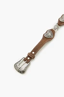 Etched Heart Faux Leather Belt