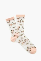 Flower Print Mesh Crew Socks