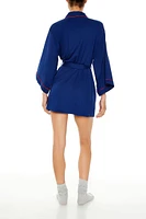 Piped-Trim Tie-Waist Robe