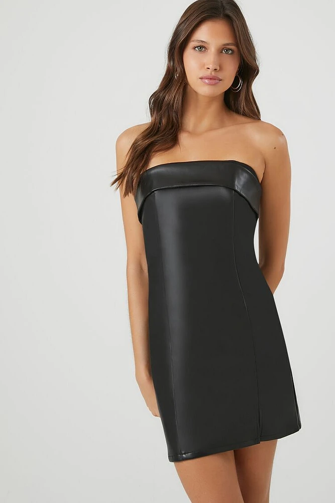 Faux Leather Foldover Tube Dress