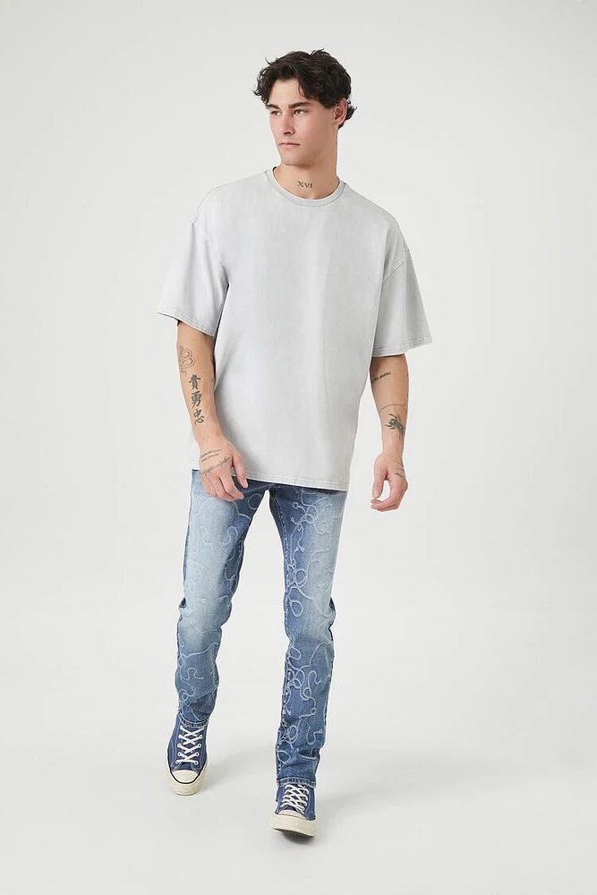 Abstract Stone Wash Slim-Fit Jeans