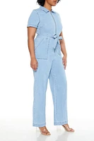 Plus Zip-Up Denim Jumpsuit