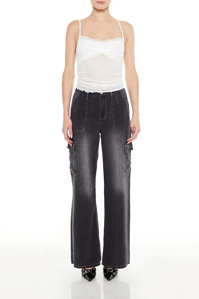 Stone Wash Wide-Leg Cargo Jeans