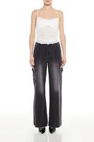 Stone Wash Wide-Leg Cargo Jeans