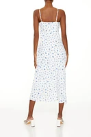 Ribbon-Trim Floral Midi Dress