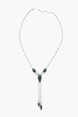 Faux Stone Feather Y-Chain Necklace