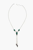 Faux Stone Feather Y-Chain Necklace