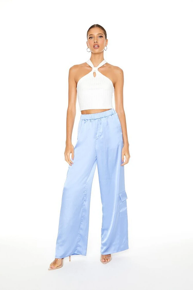 Satin Wide-Leg Cargo Pants