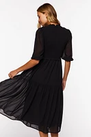 Smocked Chiffon Peasant-Sleeve Dress