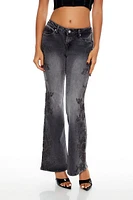 Embroidered Low-Rise Flare Jeans