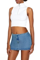 Ribbed Half-Zip Crop Top