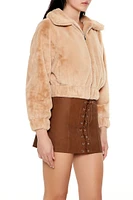 Plush Cropped Bomber Jacket