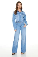 Belted Wide-Leg Denim Jumpsuit