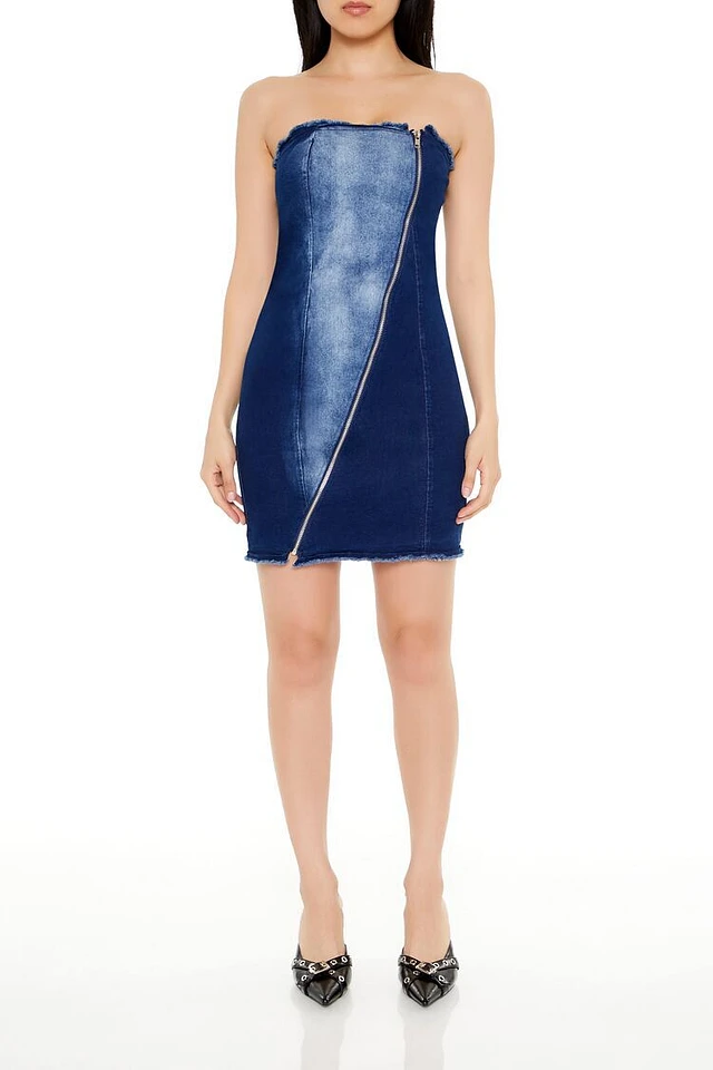 Forever 21 Zip-Up Denim Tube Mini Dress | Arden Fair