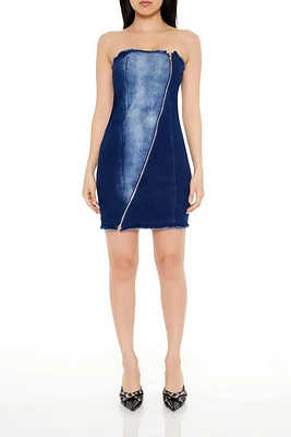 Zip-Up Denim Tube Mini Dress