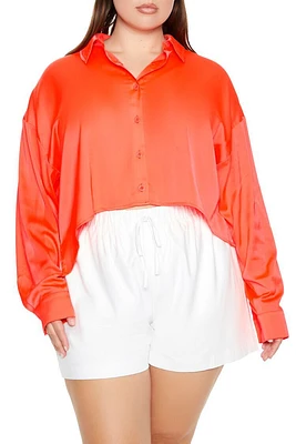 Plus High-Low Satin Shirt