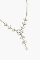 Rhinestone Flower Y-Chain Necklace