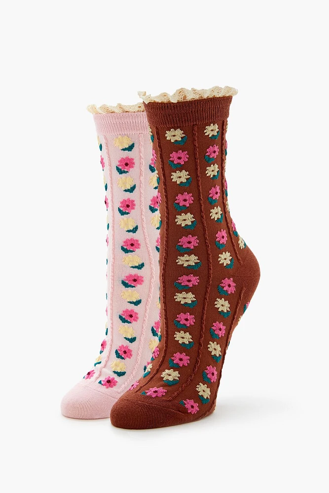 Floral Crew Socks Set - 2 pack