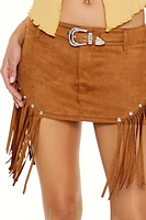 Faux Suede Fringe Mini Skirt
