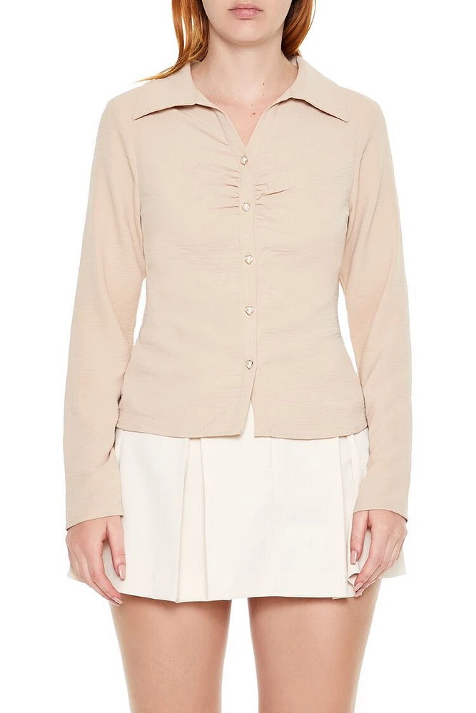 Faux Pearl Heart Button Shirt