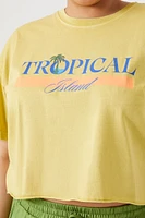 Plus Tropical Island Cropped Tee