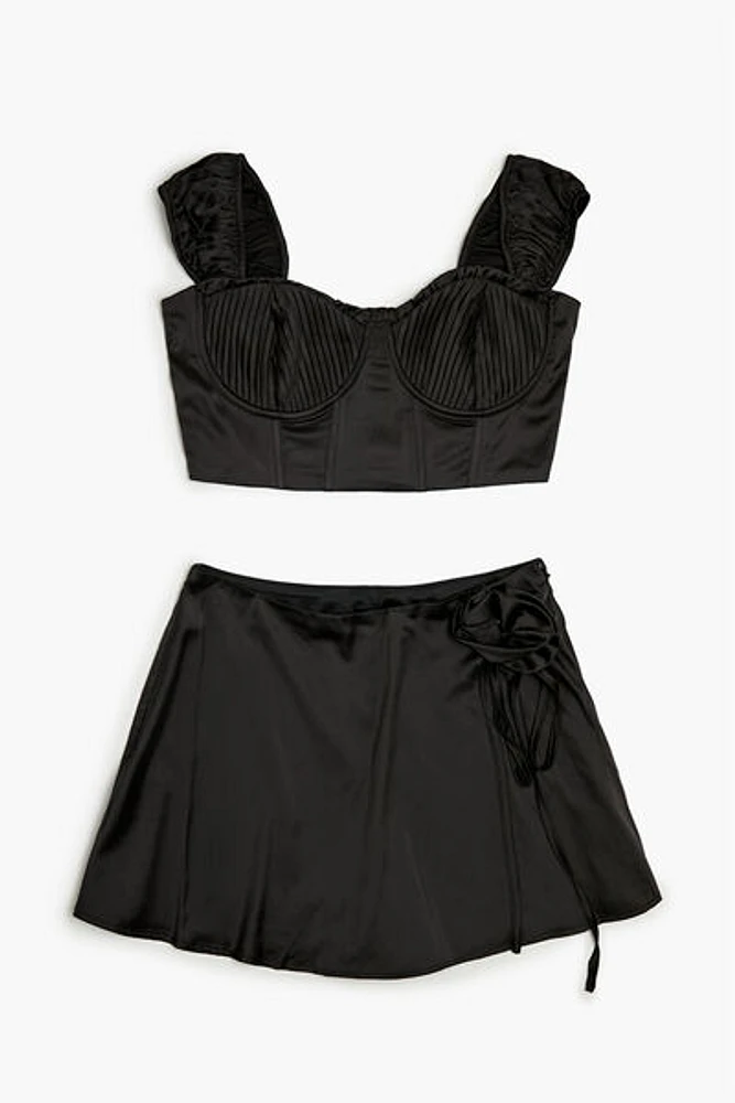 Rosette Bustier Crop Top & Skort Set
