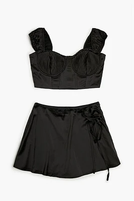 Rosette Bustier Crop Top & Skort Set