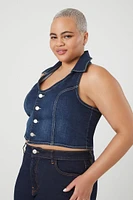 Plus Denim Cropped Halter Top