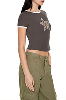 Leopard Star Ringer Baby Tee