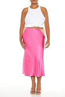 Plus Satin Midi Slip Skirt