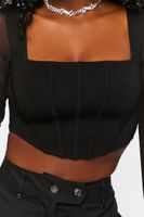 Women's Bustier Long-Sleeve Crop Top in Black Large