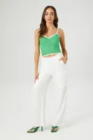 Women's Sweater-Knit Contrast-Trim Cropped Cami in Green Small