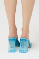 Women's Transparent Square-Toe Block Heels Blue,