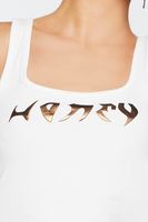 Women's Metallic Honey Graphic Tank Top in White/Gold Small