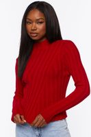 Women's Ribbed Mock Neck Sweater in Red Small