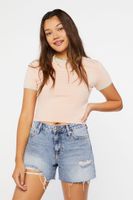 Women's Cropped Ringer T-Shirt in Pink/Green Medium