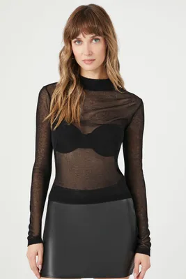 Women's Sheer High-Neck Top in Black Small