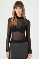 Women's Sheer High-Neck Top in Black, XS