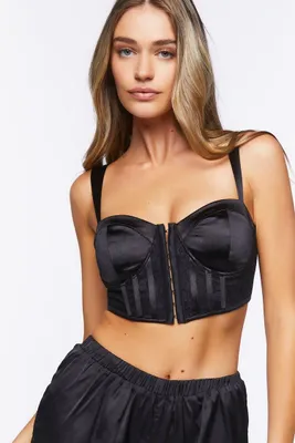 Women's Satin Corset Crop Top Black