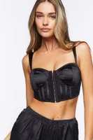 Women's Satin Corset Crop Top in Black