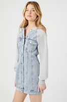 Women's Denim Hooded Combo Mini Dress Light