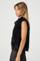 Women's Fuzzy Zip-Up Vest in Black Medium