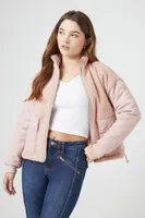 Women's Faux Shearling Bomber Jacket in Taupe Large