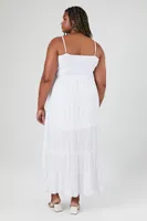 Women's Smocked Cutout Maxi Dress in White, 1X